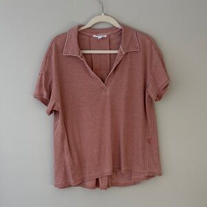 Jane and Delancey Worn Style Raglan Collared Short Sleeve Flowy Top